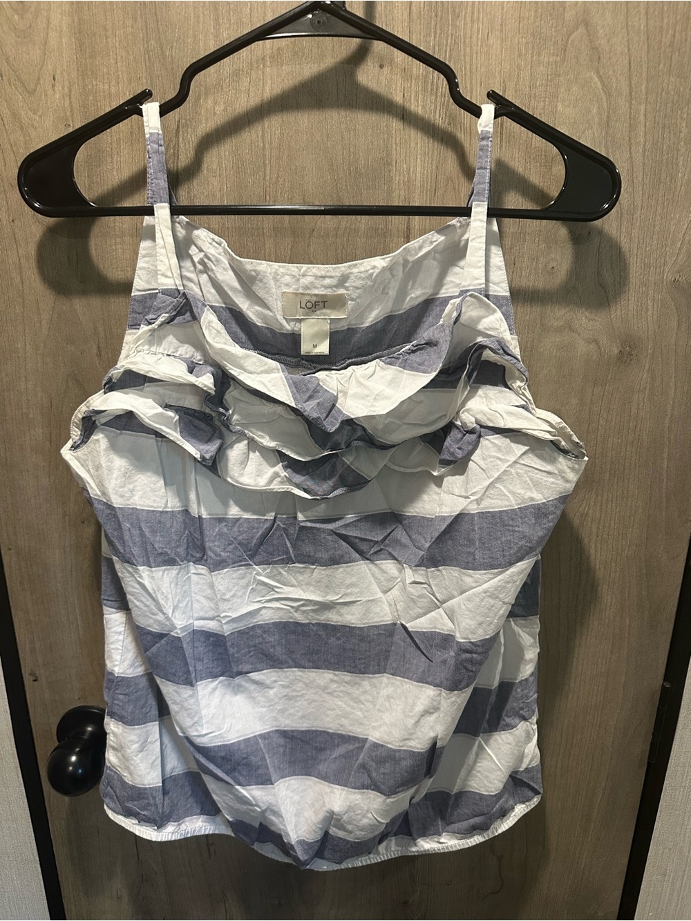 LOFT Blue White Striped Ruffle Tank Top Size M